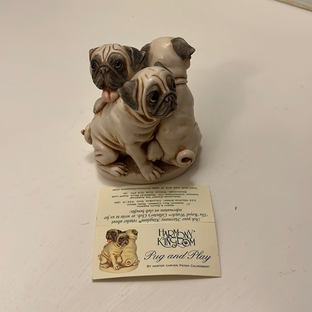 Vintage Harmony Kingdom ‘Pugs at Play’ trinket box / figurine